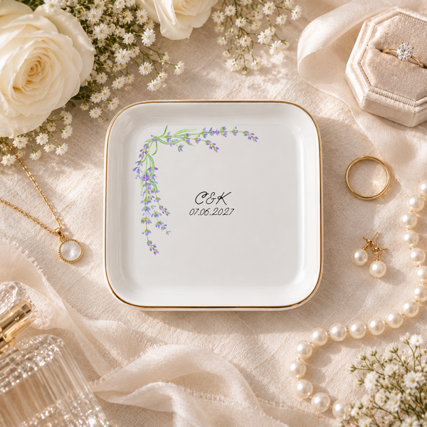 Bride Ring Dish, Personalized Engagement Ring Dish Gift, Custom Wedding Ring Box, Bridal Trinket Dish with Name & Date