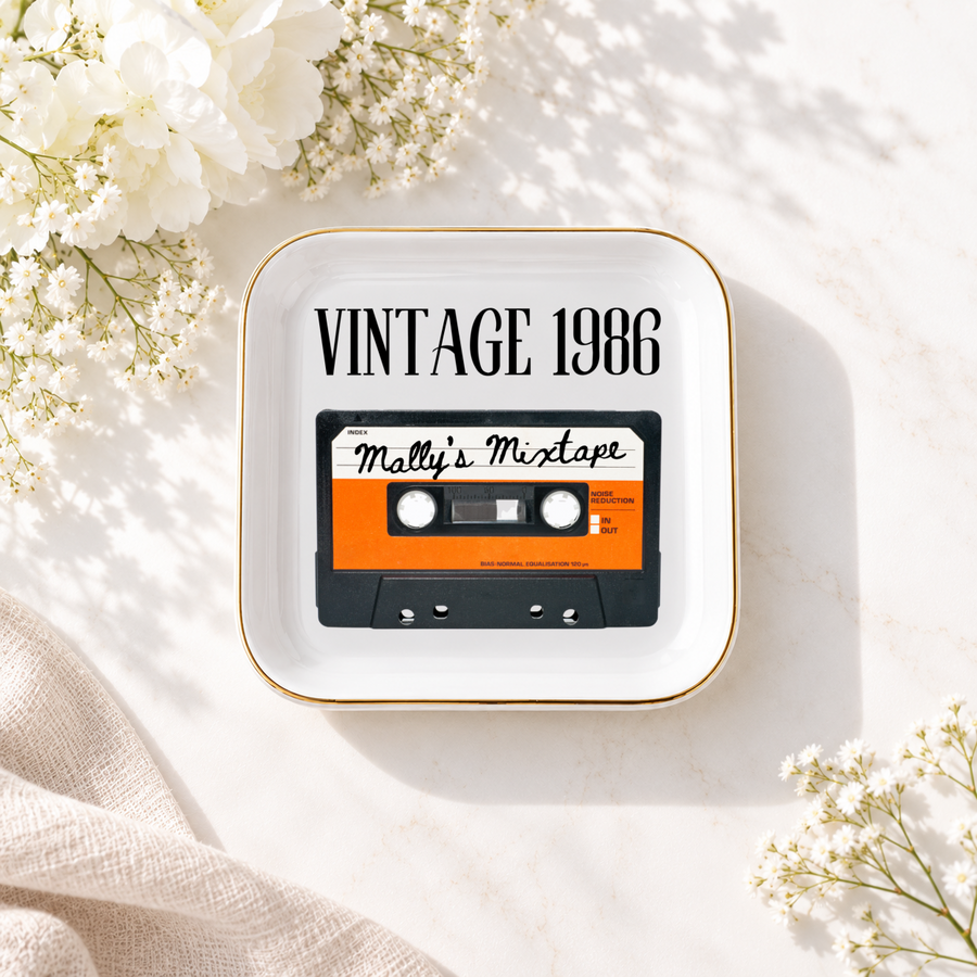 Personalized Vintage Cassette Tape Trinket Dish, Custom Ring Dish, Best Friend Sister Gift, Jewelry Dish Keepsake