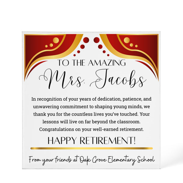 Personalized Teacher Retirement Plaque