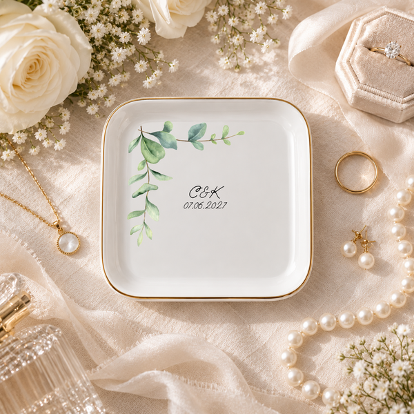 Bride Ring Dish, Personalized Engagement Ring Dish Gift, Custom Wedding Ring Box, Bridal Trinket Dish with Name & Date