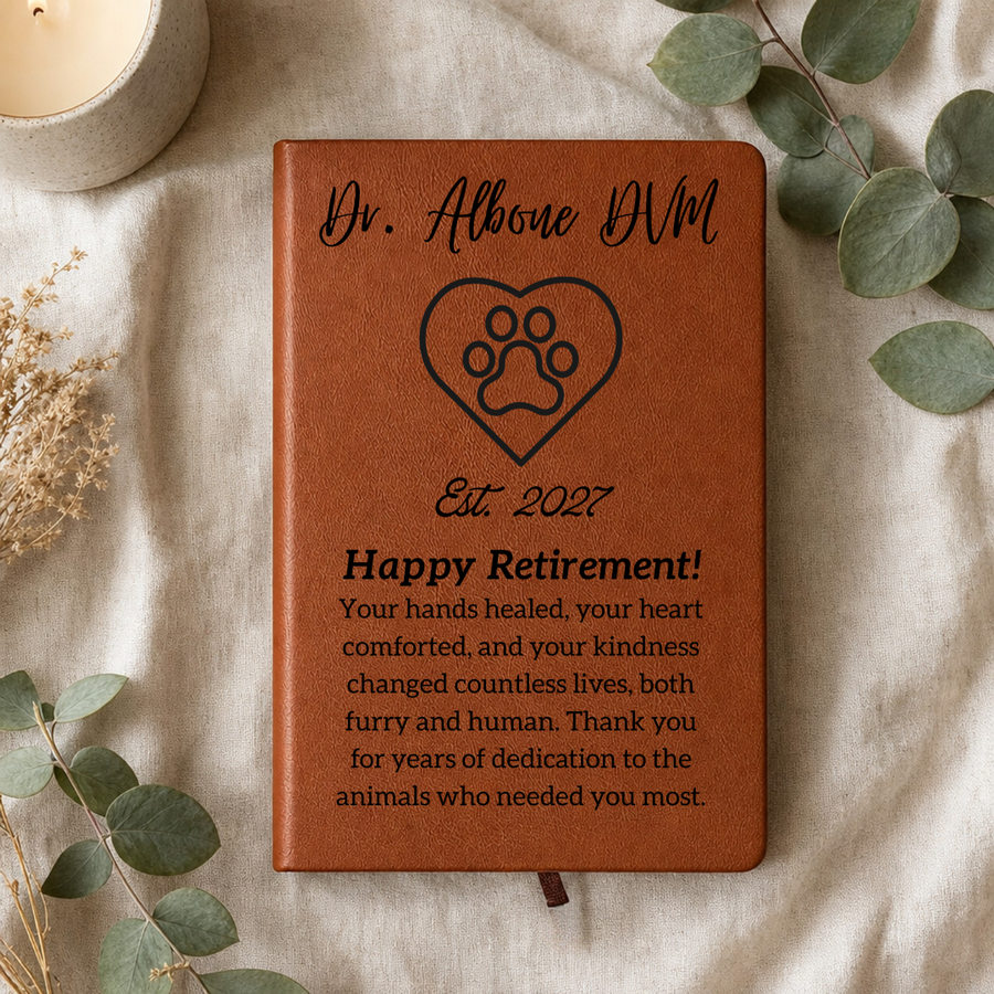 Veterinarian Retirement Gift, Personalized Vegan Leather Journal, Thank You Gift For Vet Tech