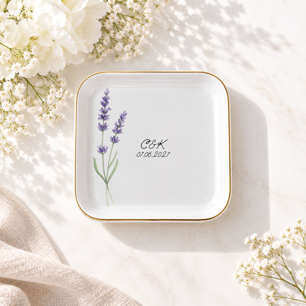 Bride Ring Dish, Personalized Engagement Ring Dish Gift, Custom Wedding Ring Box, Bridal Trinket Dish with Name & Date