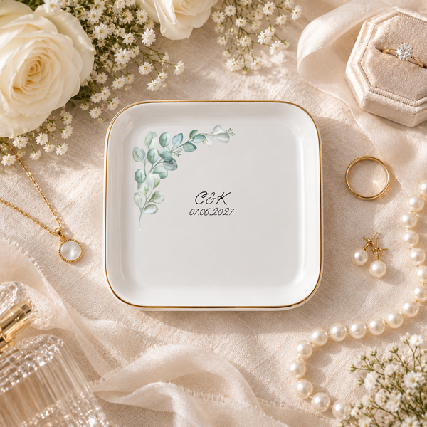 Bride Ring Dish, Personalized Engagement Ring Dish Gift, Custom Wedding Ring Box, Bridal Trinket Dish with Name & Date